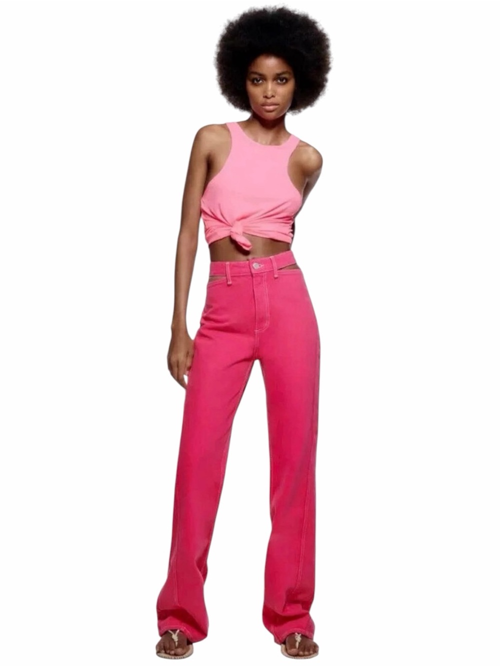 Zara Pink Cutout wide Leg Jeans Size 4